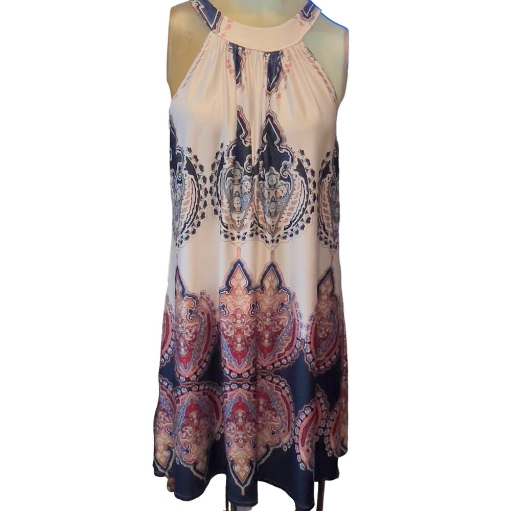Leo Rosi High Neck Loose Fit Sleeveless Halter Neck Paisley Y2K Dress Size M